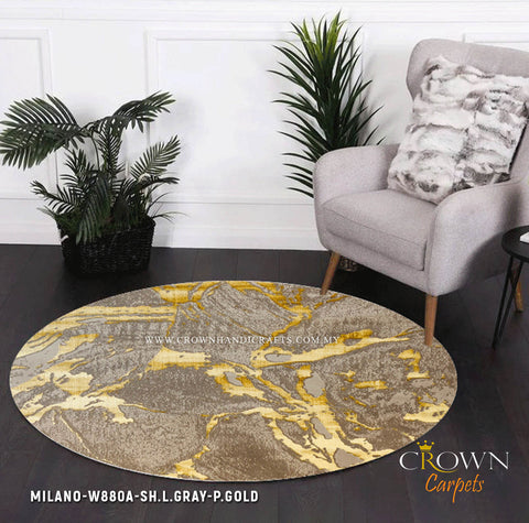 Amazing Designer Collection Trustworthy Round Modern Carpet Supplier | Milano W880A-SH.L.Gray P.Gold