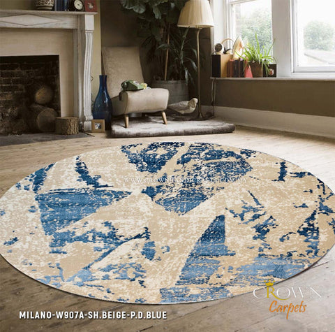 High in Demand Modern Round Carpet Minimalist Design Rug | Milano W907A-SH.Beige P.D.Blue