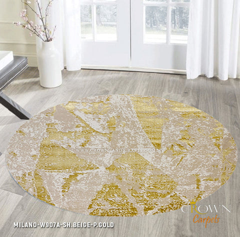 Trendy Living Room Round Carpet for Modern Sofa Interior | Milano W907A-SH.Beige P.Gold