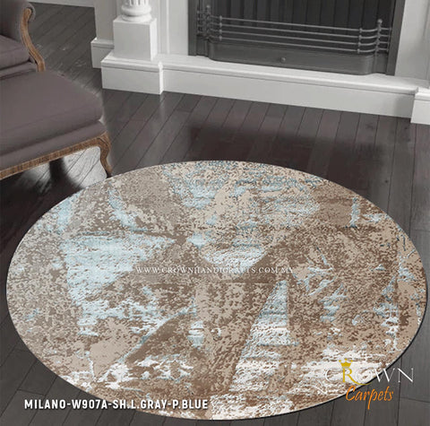 High-End Designer Carpets Round Modern Minimalist Abstract Rugs Shop | Milano W907A-SH.L.GRAY P.BLUE