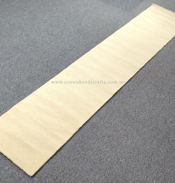 Beige runner rug on edge, narrow size with smooth flat weave