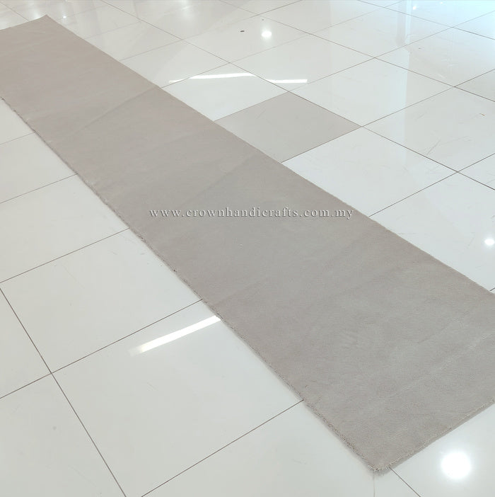 Oatmeal beige extra-long runner rug with straight edges and plush texture