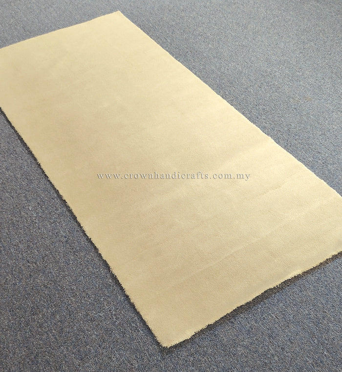 Oatmeal-beige runner rug angled view with uniform texture and frayed edge