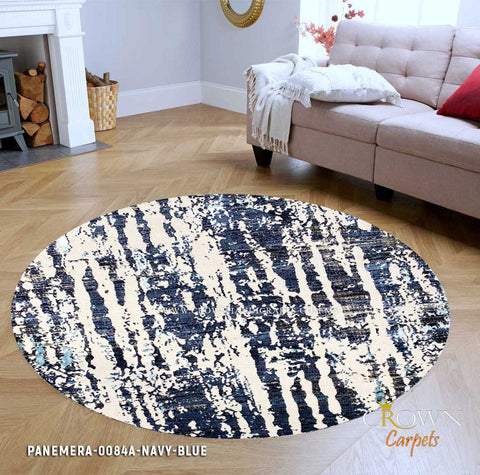 Bestseller Round Modern Design Rug to Style your Living Room | Panemera 0084A Navy Blue