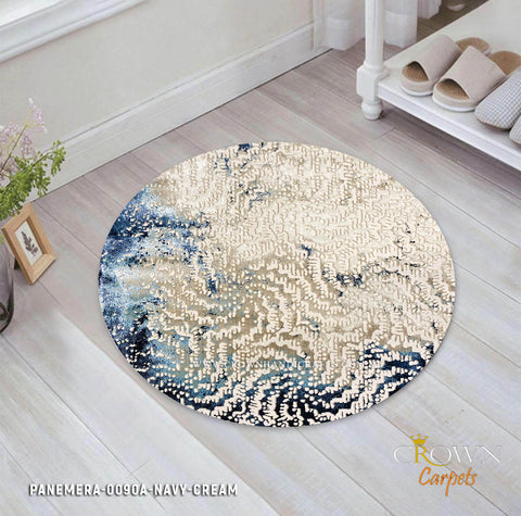 Featured Modern Round Design Carpets Rugs for your Home | Panemera 0090A Navy Cream
