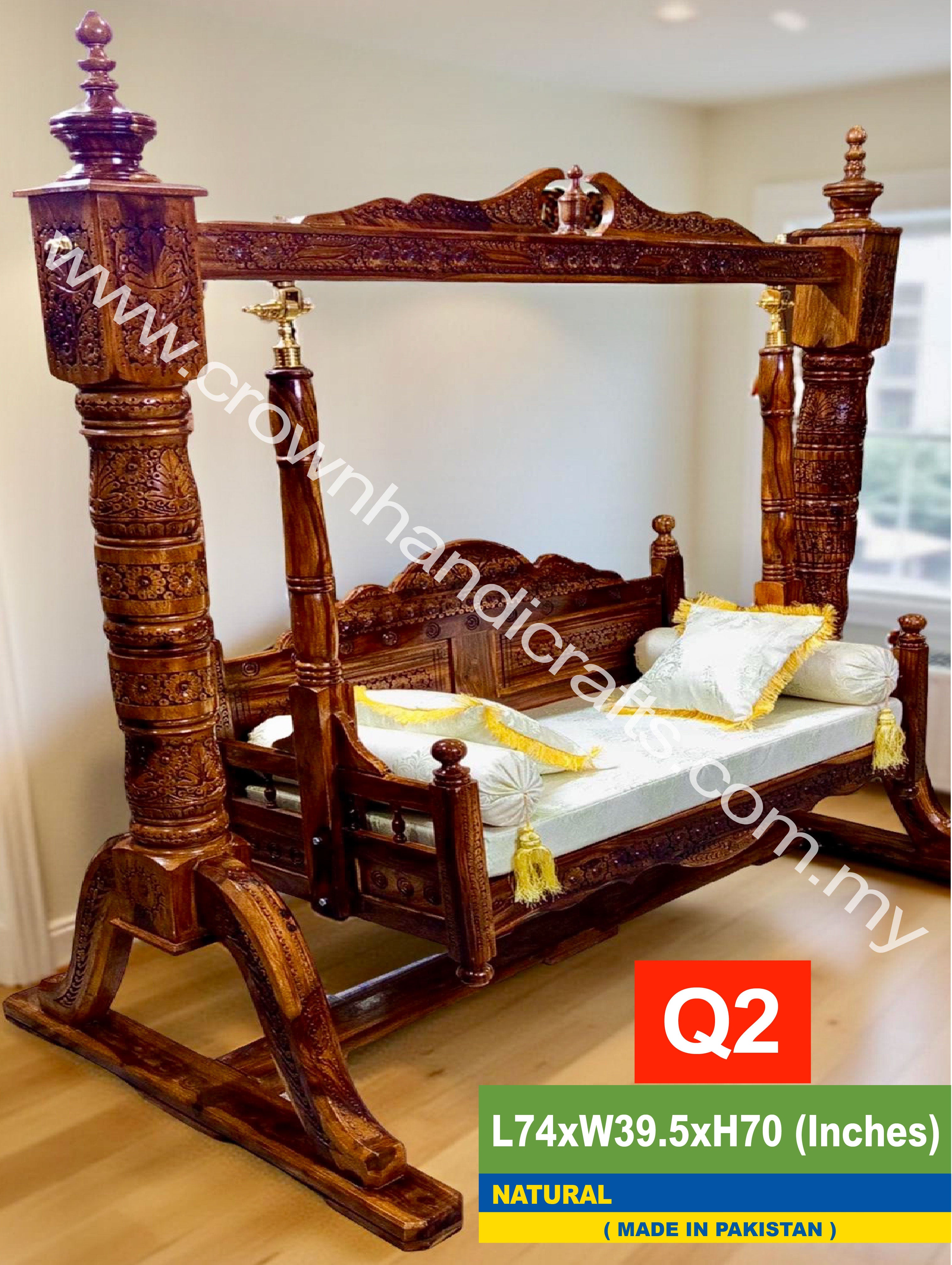 Maharaja Heritage Swing – 2-Seater Rosewood Elegance | Classic South Asian Artistry Meets Modern Living - Q2 (NATURAL)
