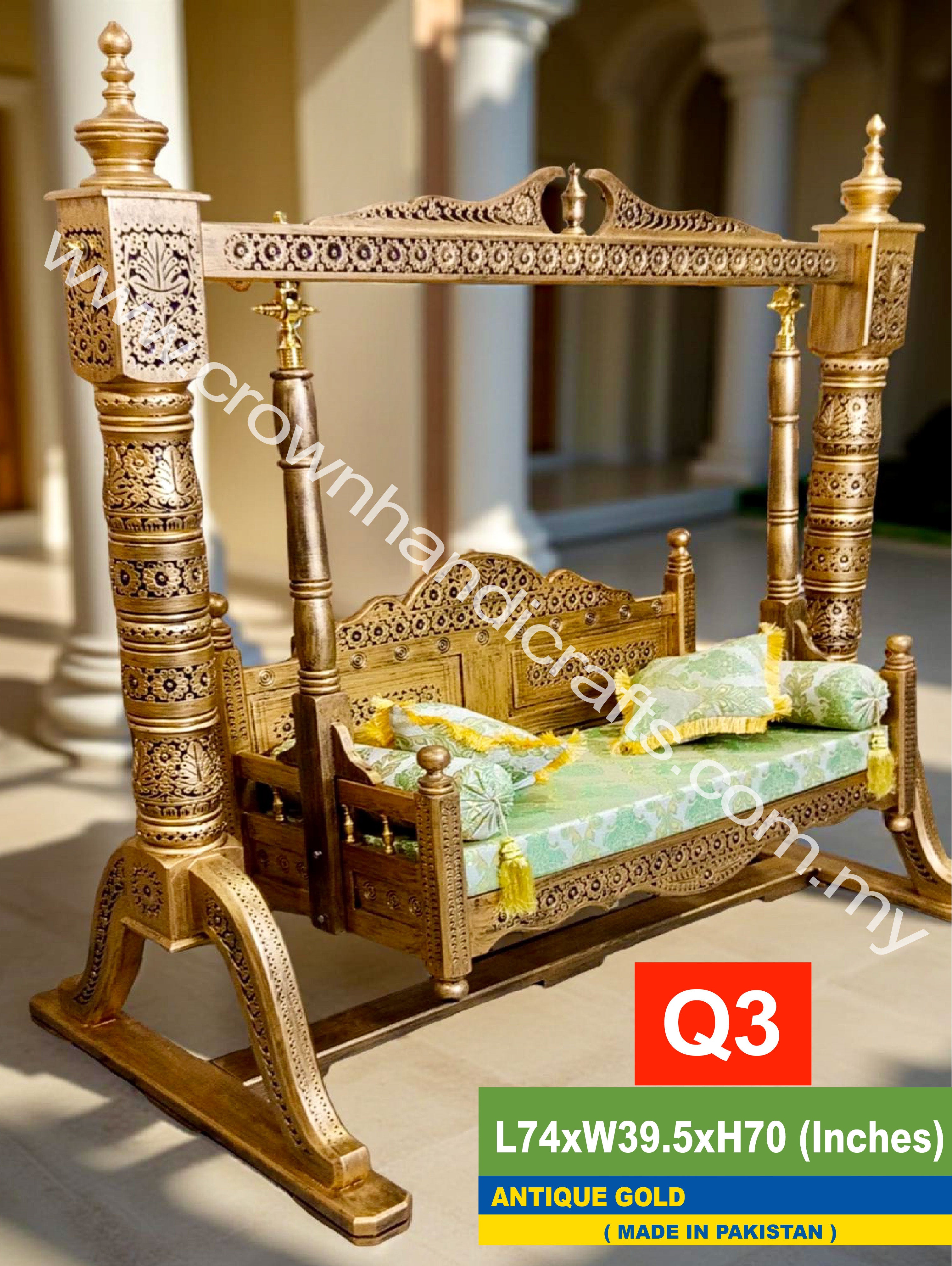 Maharaja Heritage Swing – 2-Seater Rosewood Elegance | Classic South Asian Artistry Meets Modern Living - Q3 (ANTIQUE GOLD)