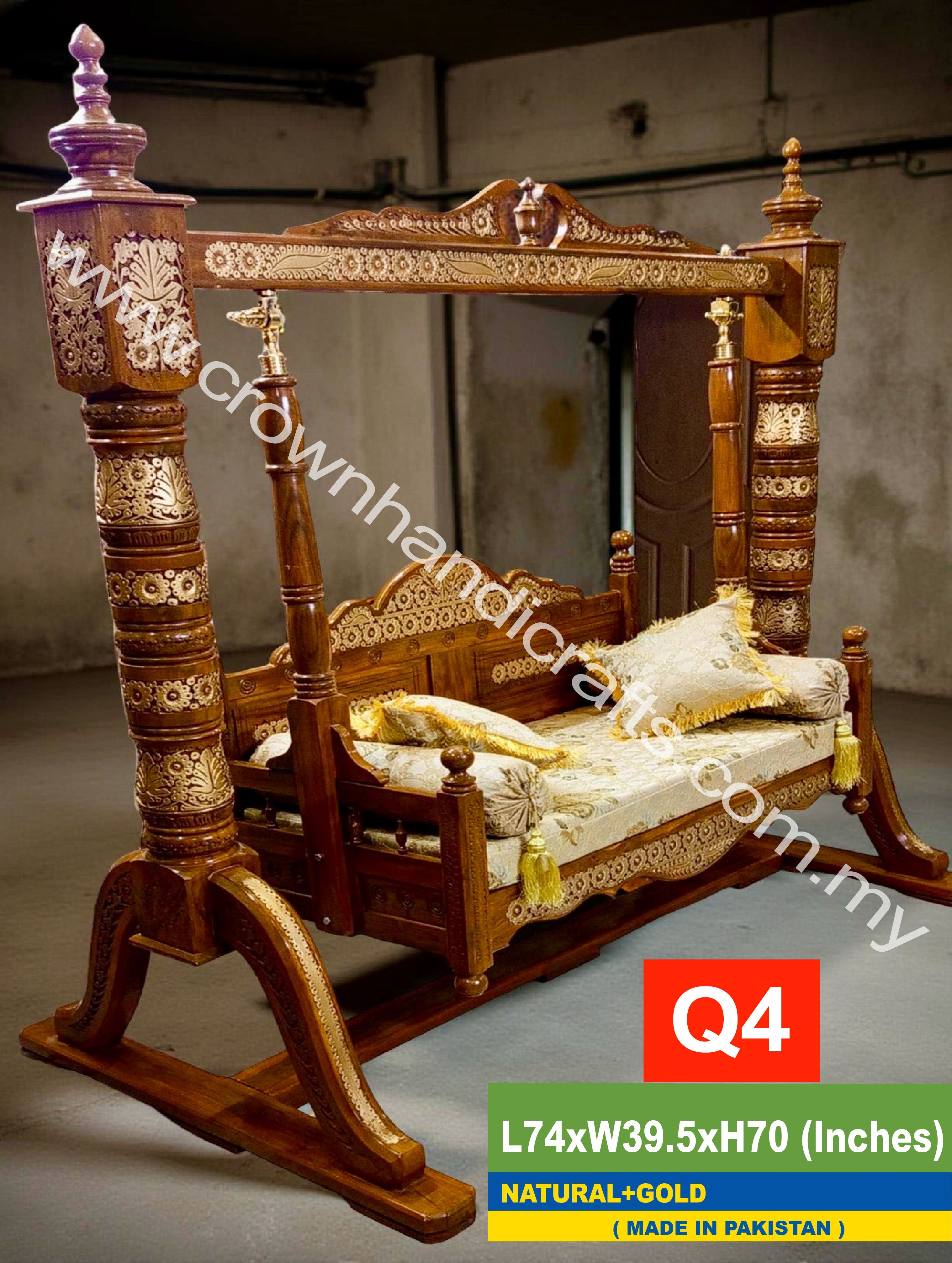 Maharaja Heritage Swing – 2-Seater Rosewood Elegance | Classic South Asian Artistry Meets Modern Living - Q4 (NATURAL+GOLD)