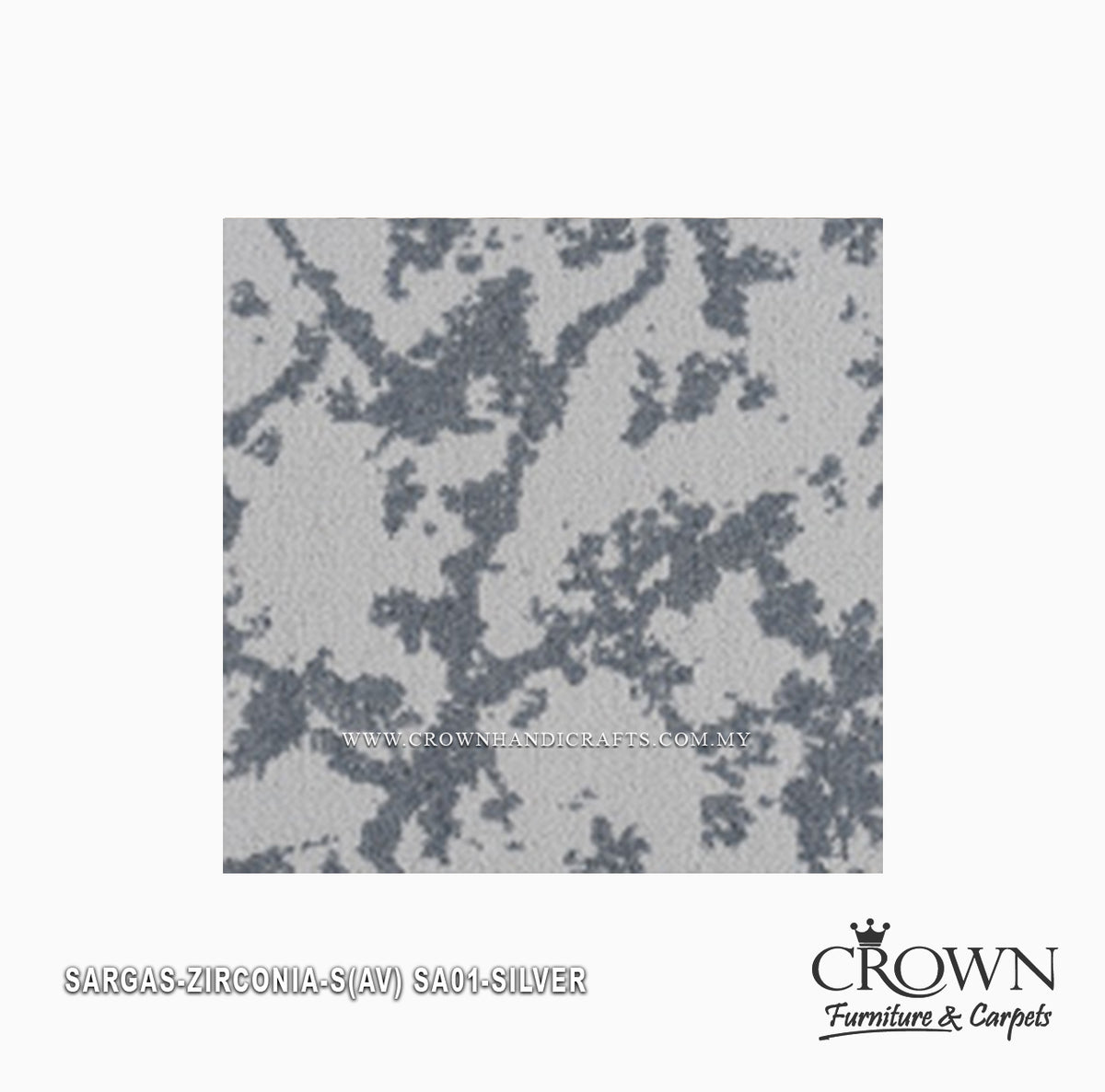 Silver grey carpet tile close-up showing mottled abstract textured pattern