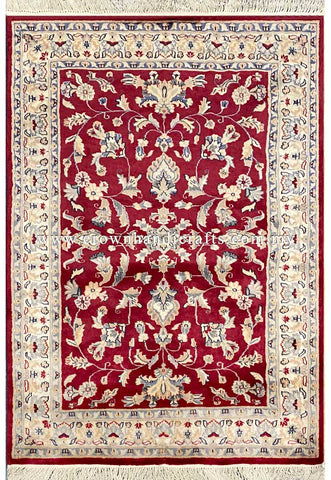 [6X4FT] Timeless Persian Rug Luxurious 100% Silk and Wool Hand-Knotted Authentic Iranian Design SK Kashmir Exquisite Craftsmanship SILK WOOL CH 1500