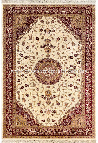 [9X6FT] Stunning Persian Carpet Hand-Knotted with 100% Silk and Wool Featuring High-Quality Iranian Design with Authentic Turkish Influence SK Kashmir SILK WOOL CH 1893