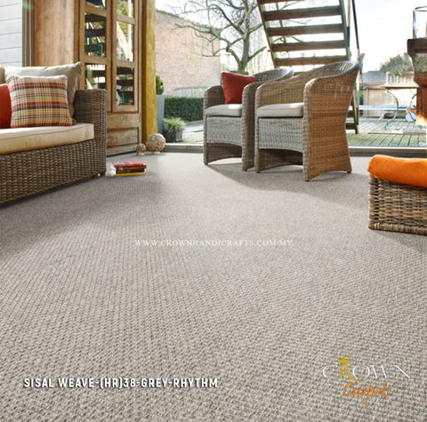 Sisal Rugs Designer Interior Feel Dining Table Rugs | Sisal Weave 38-Grey Rhythm (HR) Wall To Wall Carpet