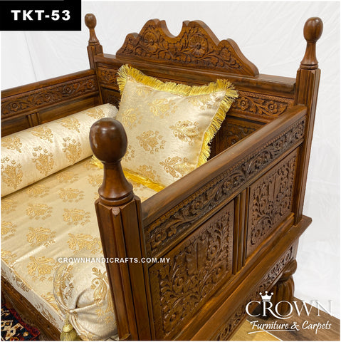 Hand-Carved Solid Wood Throne Sofa: Plush Takht with Pillows for Living Room Elegance | TKT-53 (L36 W27 H37 Inches)