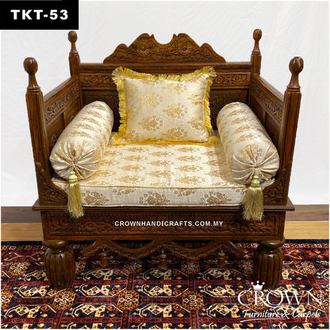 Hand-Carved Solid Wood Throne Sofa: Plush Takht with Pillows for Living Room Elegance | TKT-53 (L36 W27 H37 Inches)