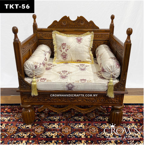 Artisan-Crafted Throne Sofa: Solid Wood Takht with Plush Pillows for Timeless Living Room Luxury | TKT-56 (L36 W27 H37 Inches)