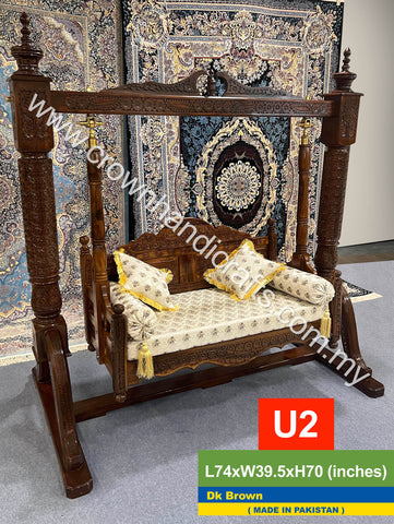Heritage Maharaja Swing: 2-Seater Rosewood Marvel Uniting Timeless South Asian Craftsmanship with Modern Comfort - U2 Dk Brown