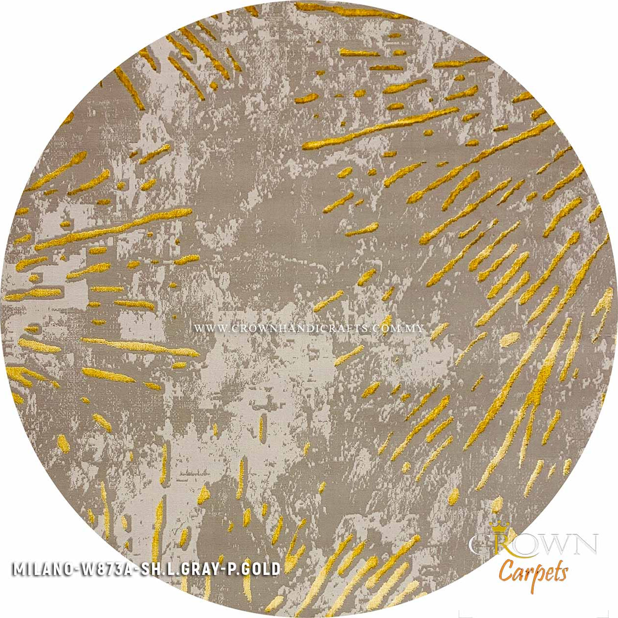 Buy Designer Round Rugs Modern Turkish Carpets Mediterranean Style | Milano W873A-SH.L.Gray P.Gold