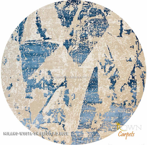 High in Demand Modern Round Carpet Minimalist Design Rug | Milano W907A-SH.Beige P.D.Blue