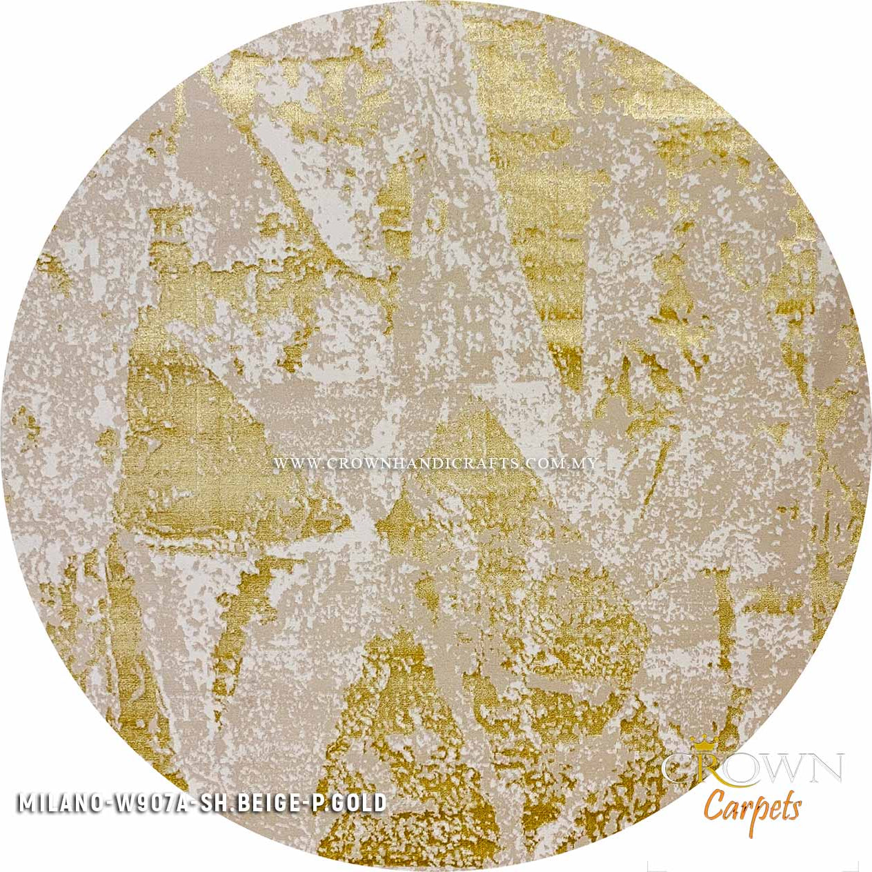 Trendy Living Room Round Carpet for Modern Sofa Interior | Milano W907A-Beige PGold