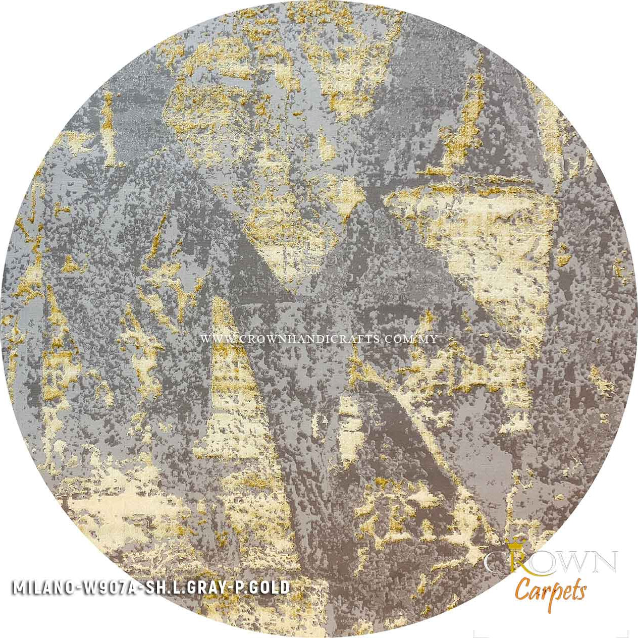 Featured Modern Round Design Carpets Rugs for your Home | Milano W907A-SH.L.Gray P.Gold