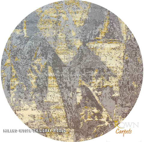 Featured Modern Round Design Carpets Rugs for your Home | Milano W907A-SH.L.Gray P.Gold