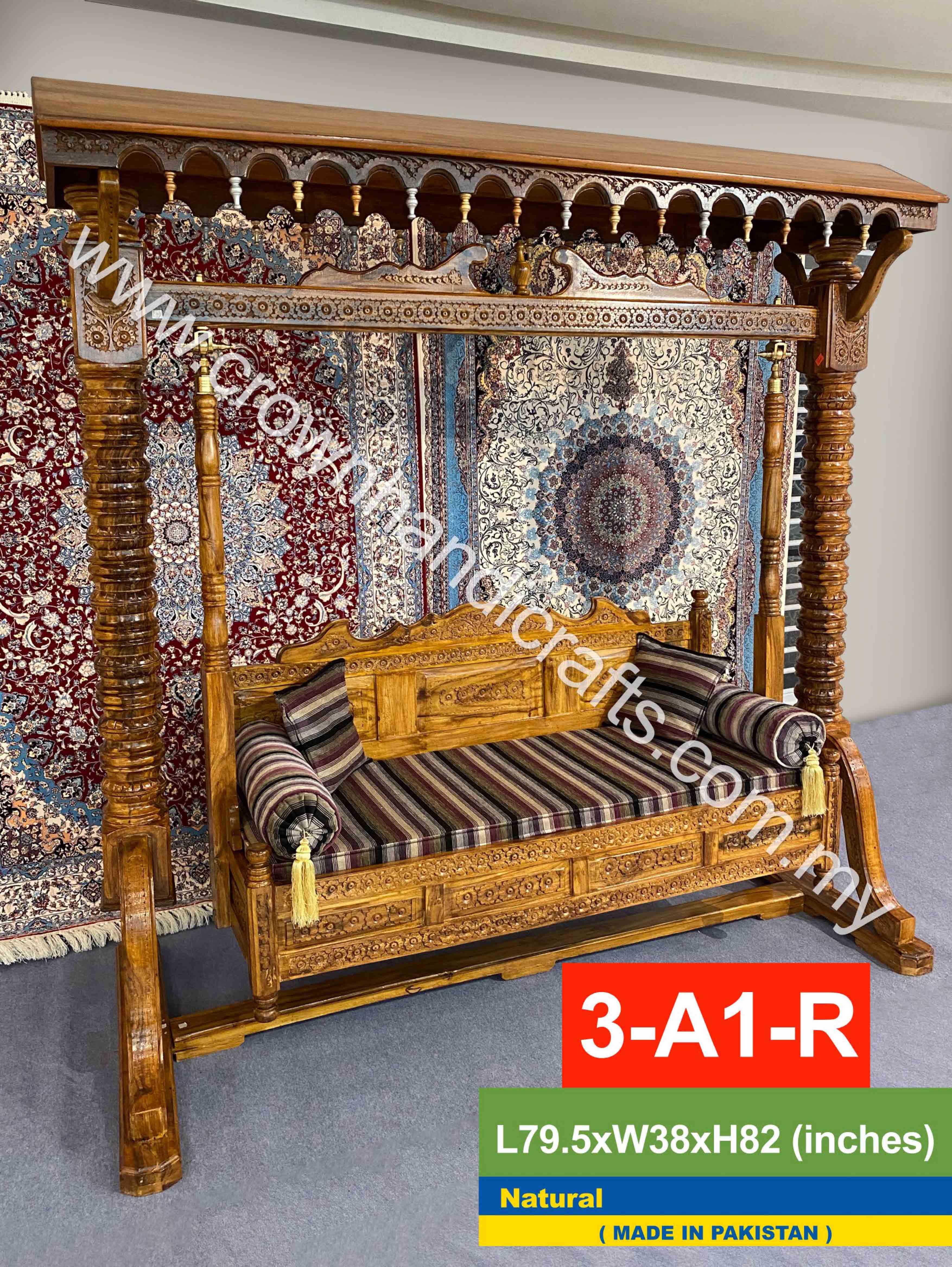 Maharaja Swing 3 seater Luxurious Handcrafted Indian and Pakistani Wooden Swing in Premium Rosewood, Combining Traditional Elegance and Modern Luxury for Your Home Decor Maharaja Swing 3 Seater 3-A1-R
