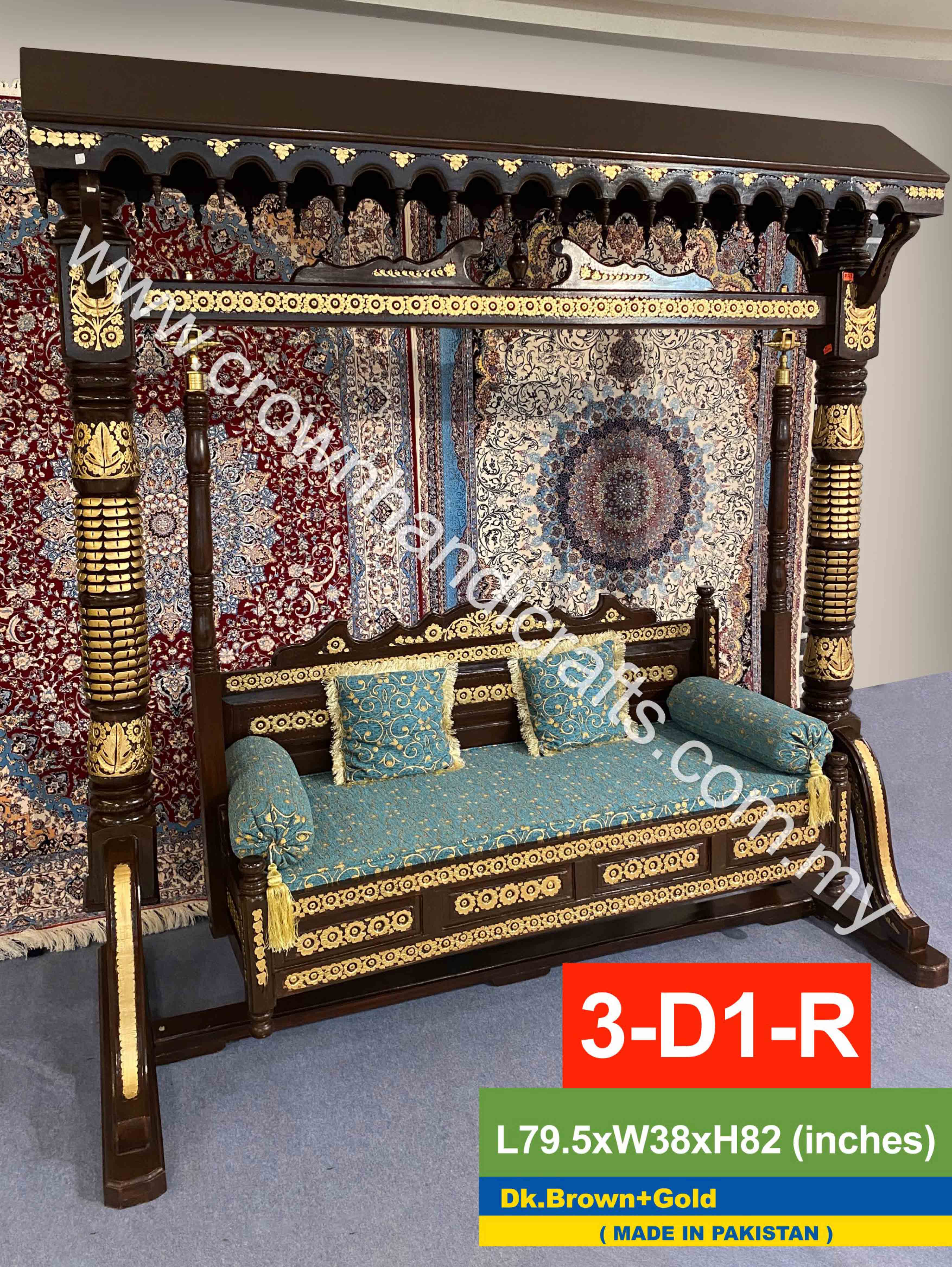 Maharaja Swing 3 seater Luxurious Handcrafted Indian and Pakistani Wooden Swing in Premium Rosewood, Combining Traditional Elegance and Modern Luxury for Your Home Decor Maharaja Swing 3 Seater 3-D1