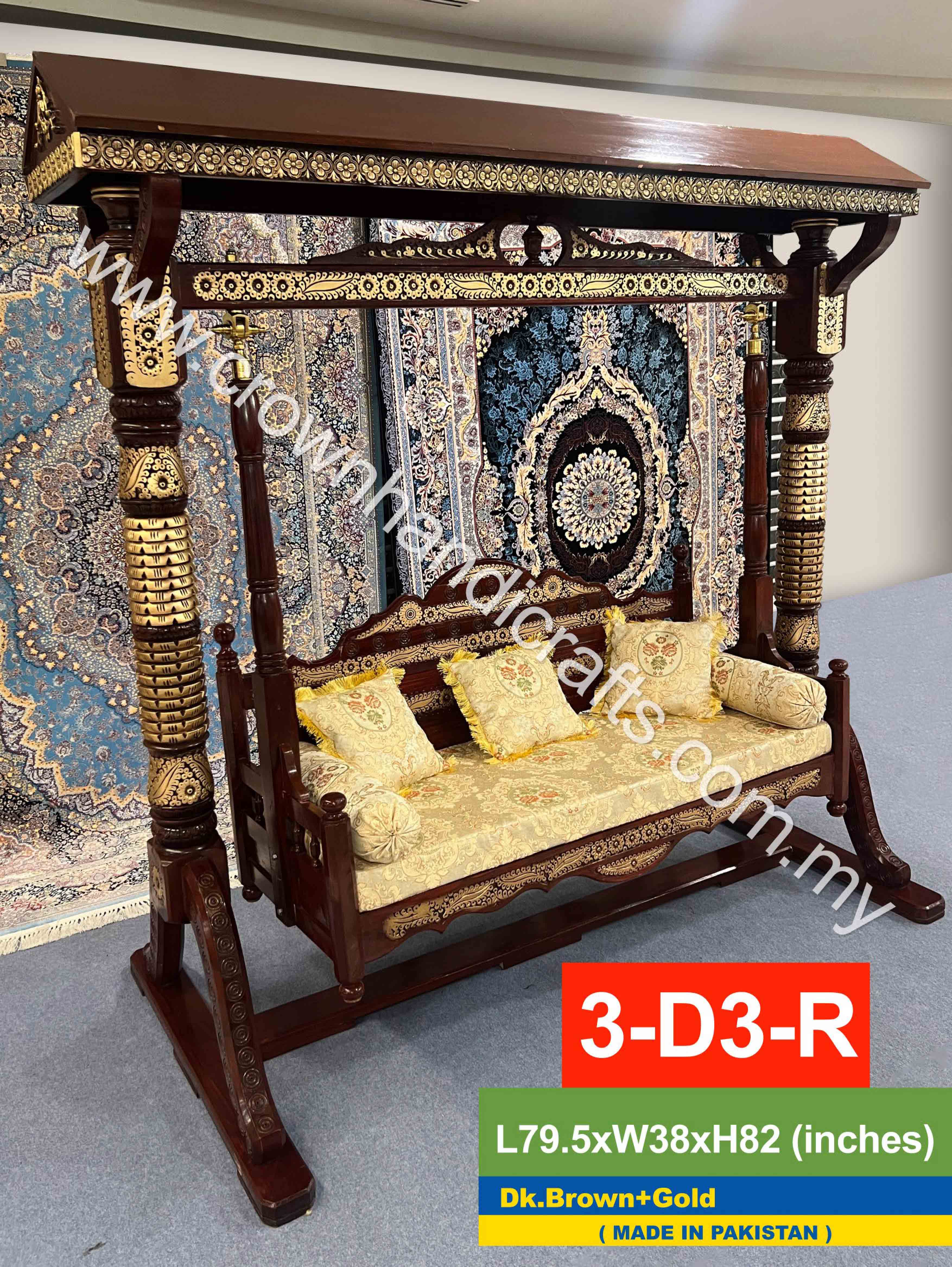 Maharaja Swing 3 seater Luxurious Handcrafted Indian and Pakistani Wooden Swing in Premium Rosewood, Combining Traditional Elegance and Modern Luxury for Your Home Decor Maharaja Swing 3 Seater D-3
