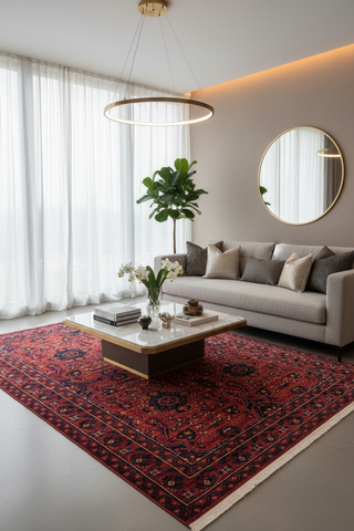Persian Rug Design by Nomads of Iran Afghan Tribes Wool Feel Man Made Carpet for Living Room Washable | Hamedan Sa127
