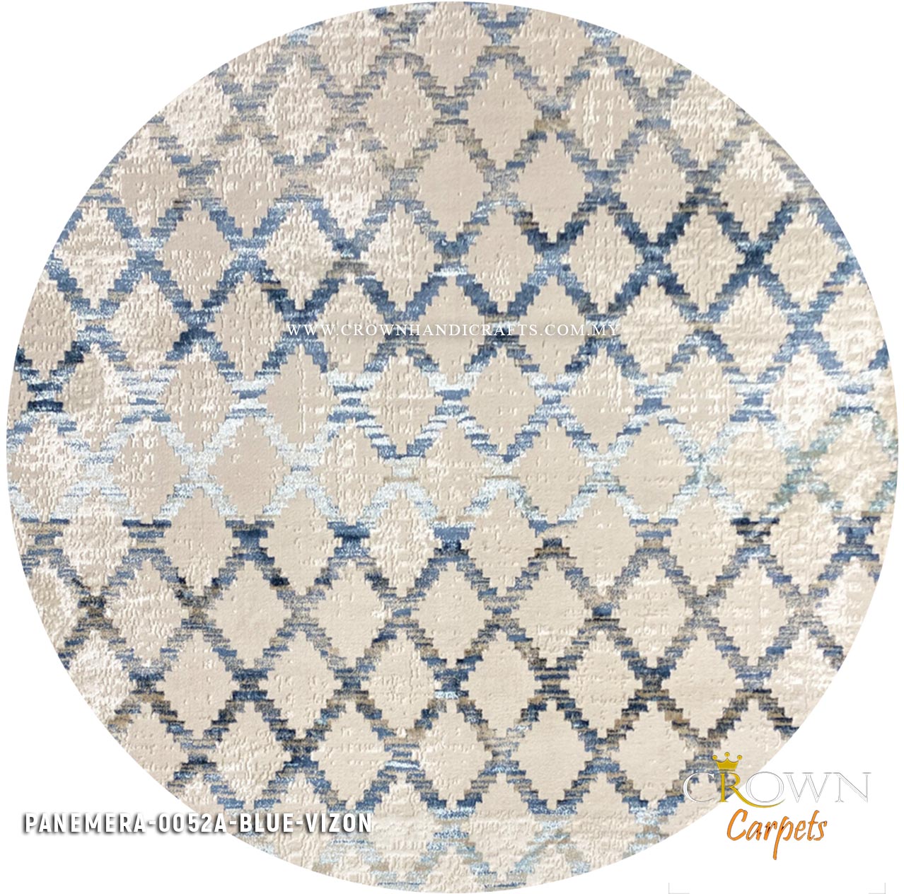 Designer Round Modern Carpets Turkish Rugs for Dining Living Room | Panemera 0052A Blue Vizon