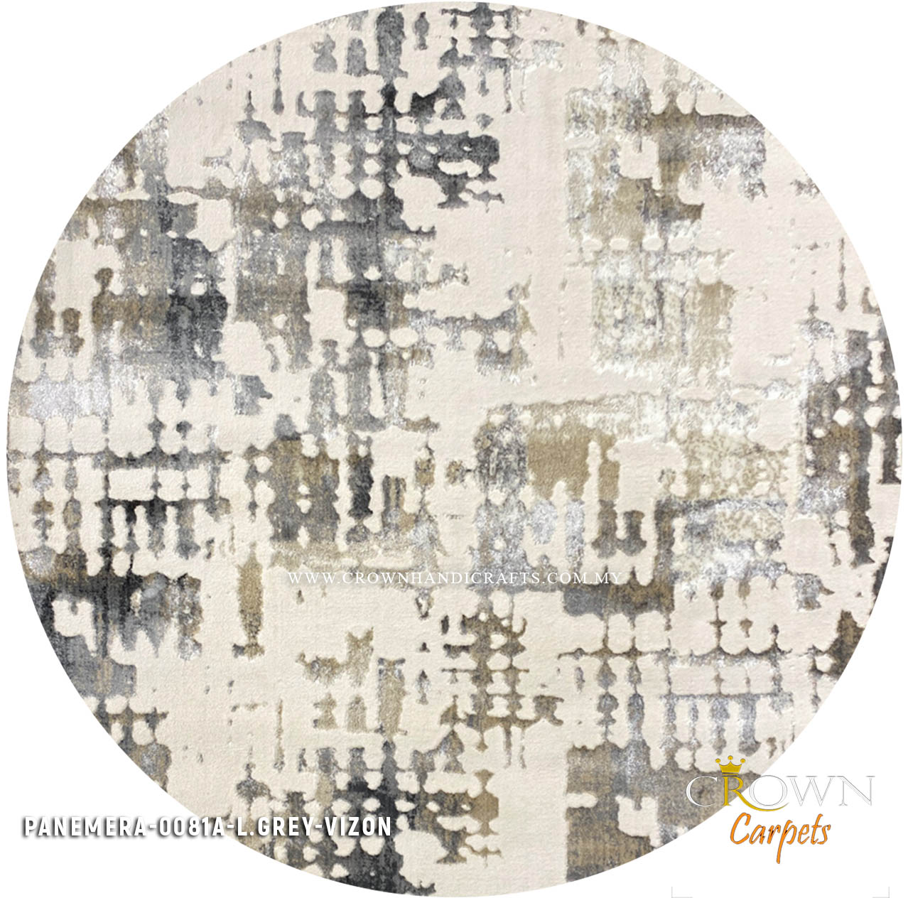 Buy Designer Round Rugs Modern Turkish Carpets Mediterranean Style | Panemera 0081A L.Grey Vizon