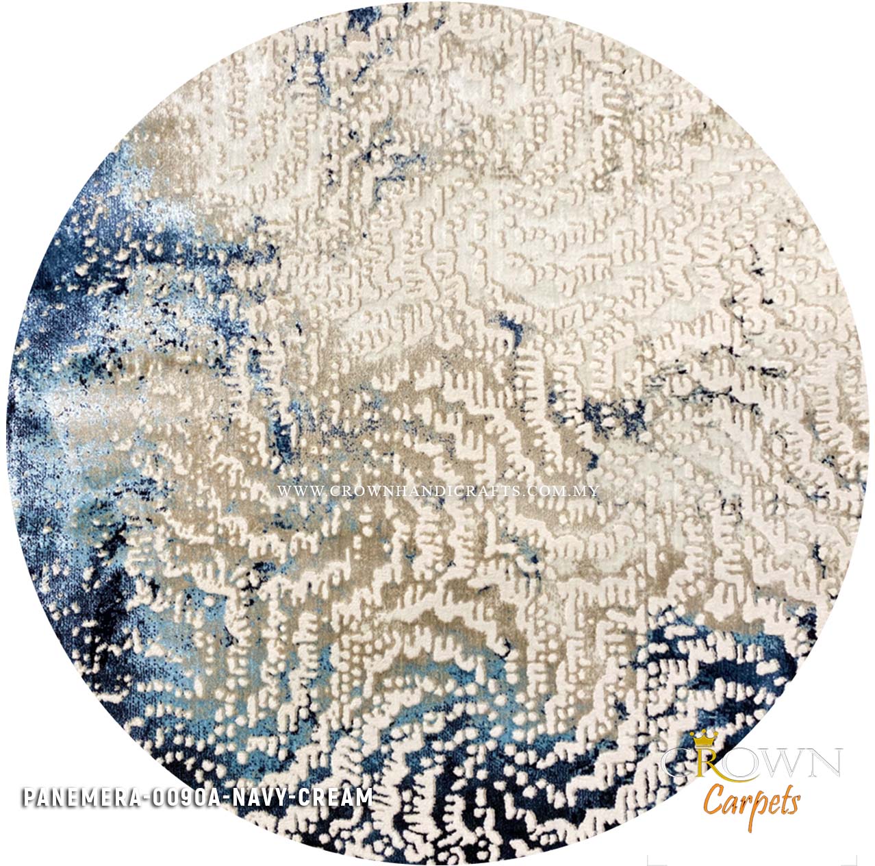 Featured Modern Round Design Carpets Rugs for your Home | Panemera 0090A Navy Cream
