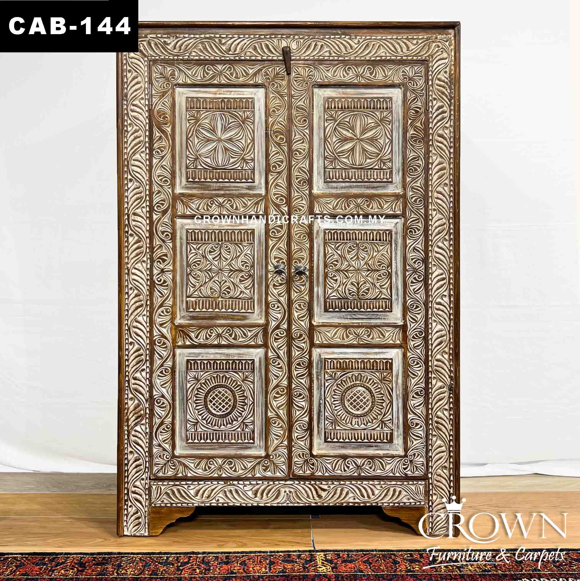 Vintage Whitewash Almirah Armoire Display Cupboard Cabinet Solid Wood Antique Style | Pak Indian Heritage | CAB-144 (L40 W16.5 H60 Inches)