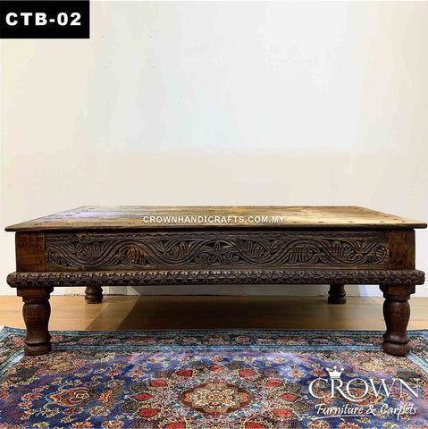 Vintage Style Coffee Table with Metal Accent | Solid Wood Coffee Table for your Living Room | CTB-02 (L48 W29 H15 Inches)