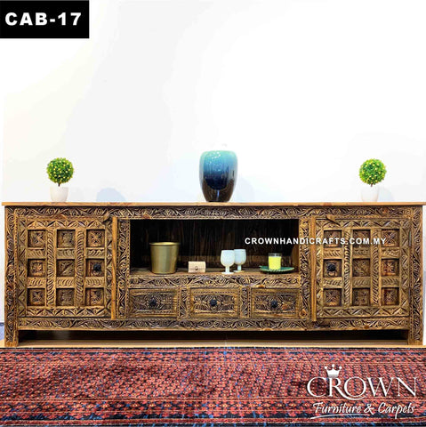 Rustic Accent TV Cabinet, Farm house Country Style Wooden Furniture Cabinet in Malaysia | CAB-17 (L88 W18 H30 Inches)