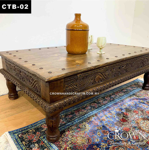 Vintage Style Coffee Table with Metal Accent | Solid Wood Coffee Table for your Living Room | CTB-02 (L48 W29 H15 Inches)