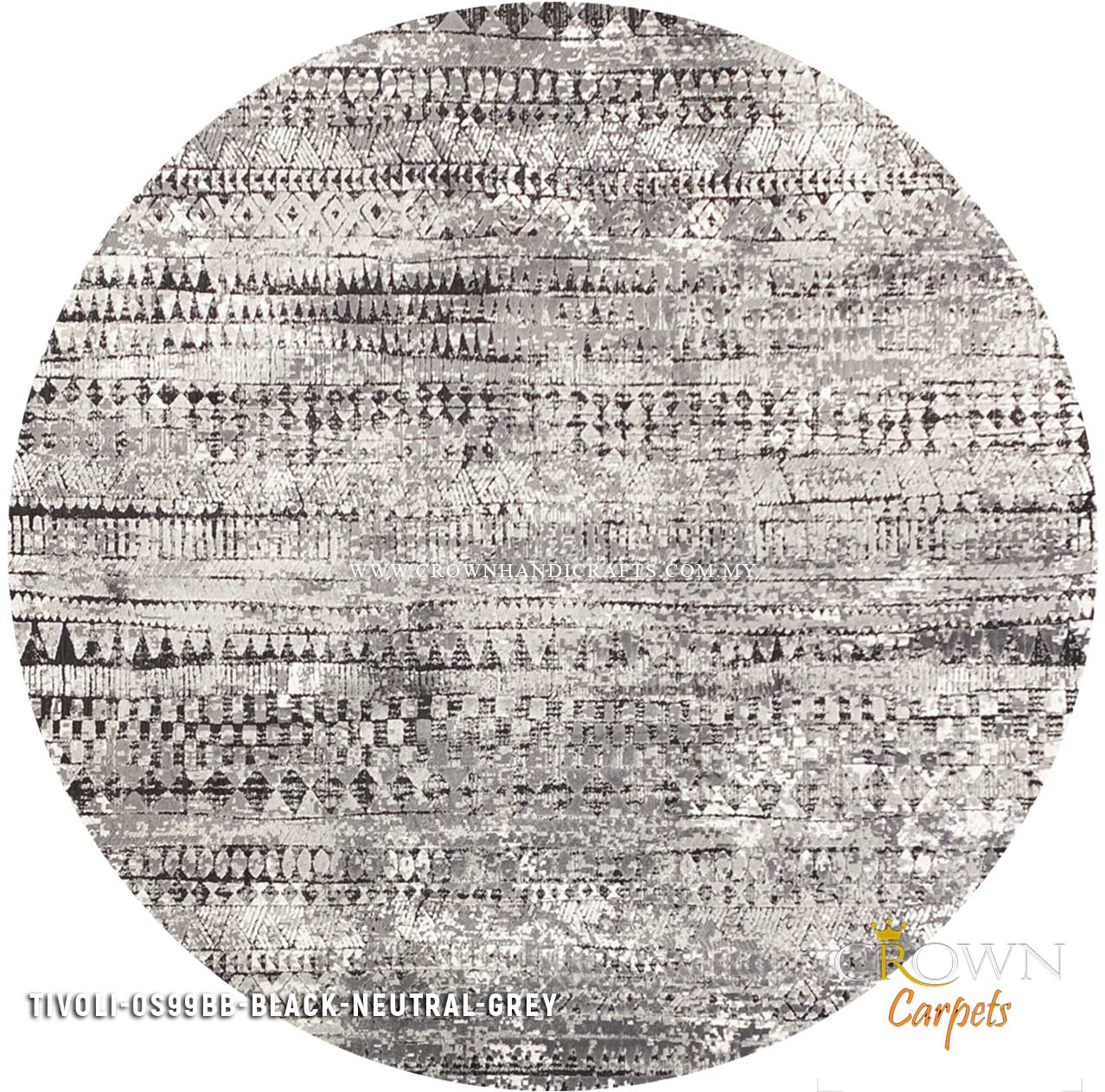 Modern Carpet Contemporary Design Turkey Carpets for Living Room | Tivoli 0S99BB Round Black Neutral Grey