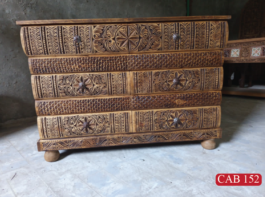 Decorative Book-Shaped Solid Wood Cabinet | Handcrafted Antique Console with Artisan Carved Details | CAB 152