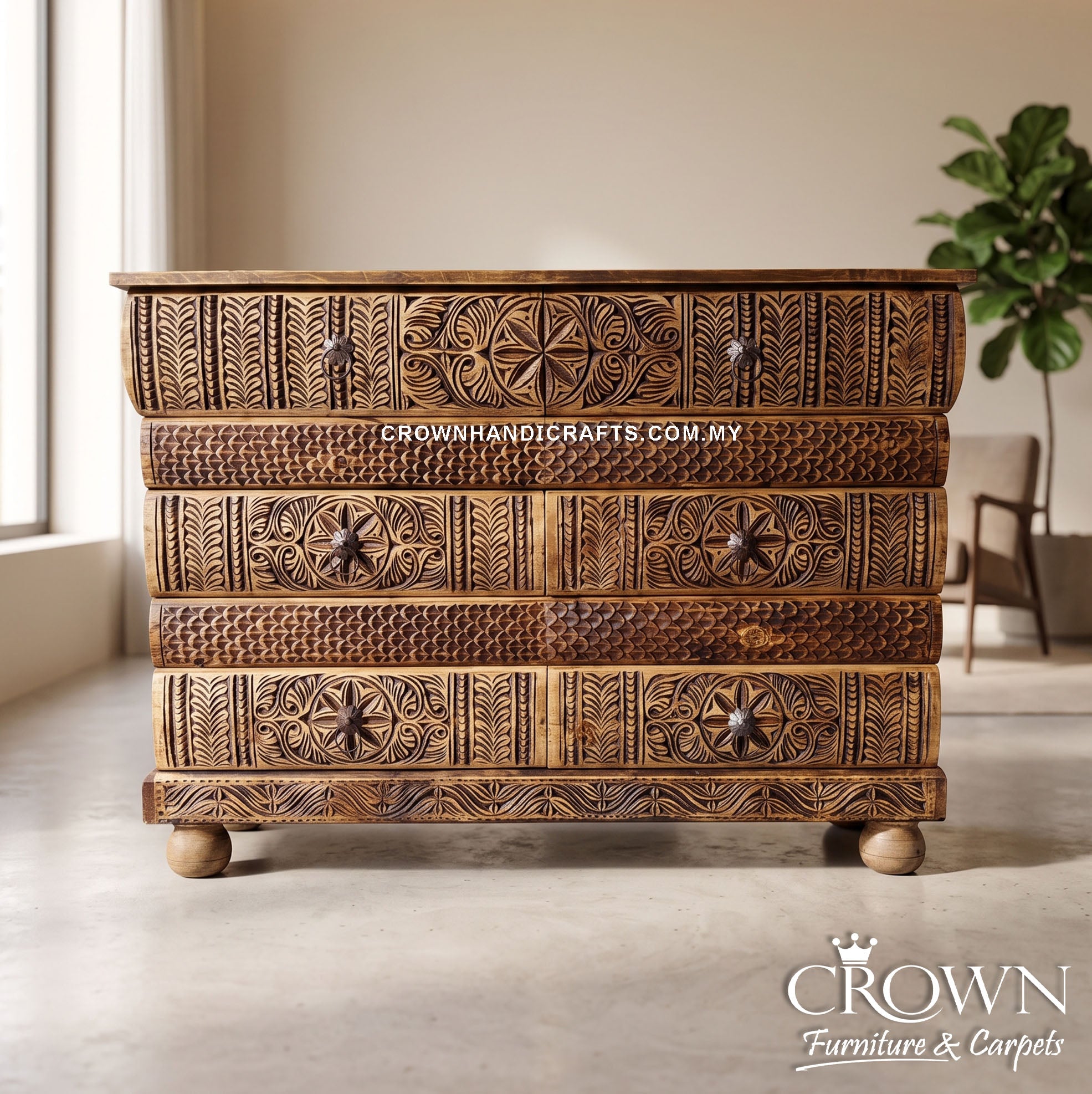 Decorative Book-Shaped Solid Wood Cabinet | Handcrafted Antique Cabinet with Artisan Carved Details | CAB 152