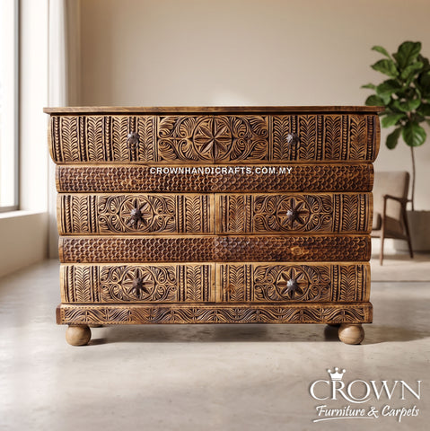 Decorative Book-Shaped Solid Wood Cabinet | Handcrafted Antique Cabinet with Artisan Carved Details | CAB 152