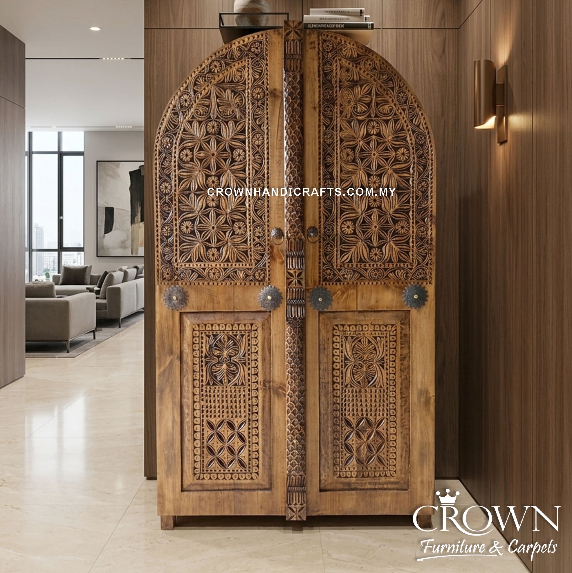Handcrafted Antique Indian Almirah Cabinet | Royal Palace Style Solid Wood Furniture with Artistic Metal Accents | CAB 162