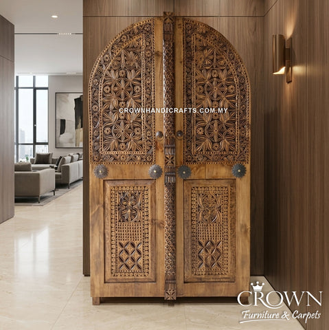 Handcrafted Antique Indian Almirah Cabinet | Royal Palace Style Solid Wood Furniture with Artistic Metal Accents | CAB 162 (L42.5 W18.5 H75.5 inches)