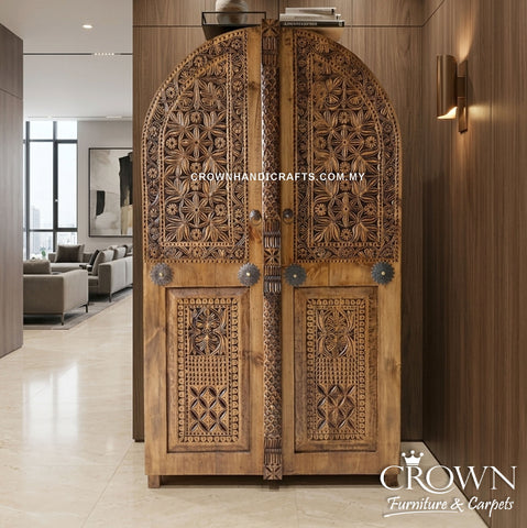 Handcrafted Antique Indian Almirah Cabinet | Royal Palace Style Solid Wood Furniture with Artistic Metal Accents | CAB 162