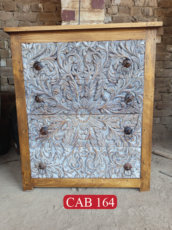 Artisan Crafted Whitewash Chest of Drawers | Solid Wood Storage Cabinet with 4 Spacious Drawers | CAB 164
