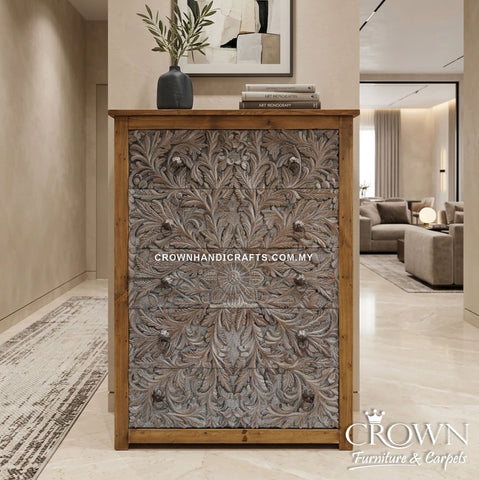 Handcrafted Whitewash Solid Wood Storage Cabinet | Classic 5-Drawer Chest with Timeless Design | CAB 165