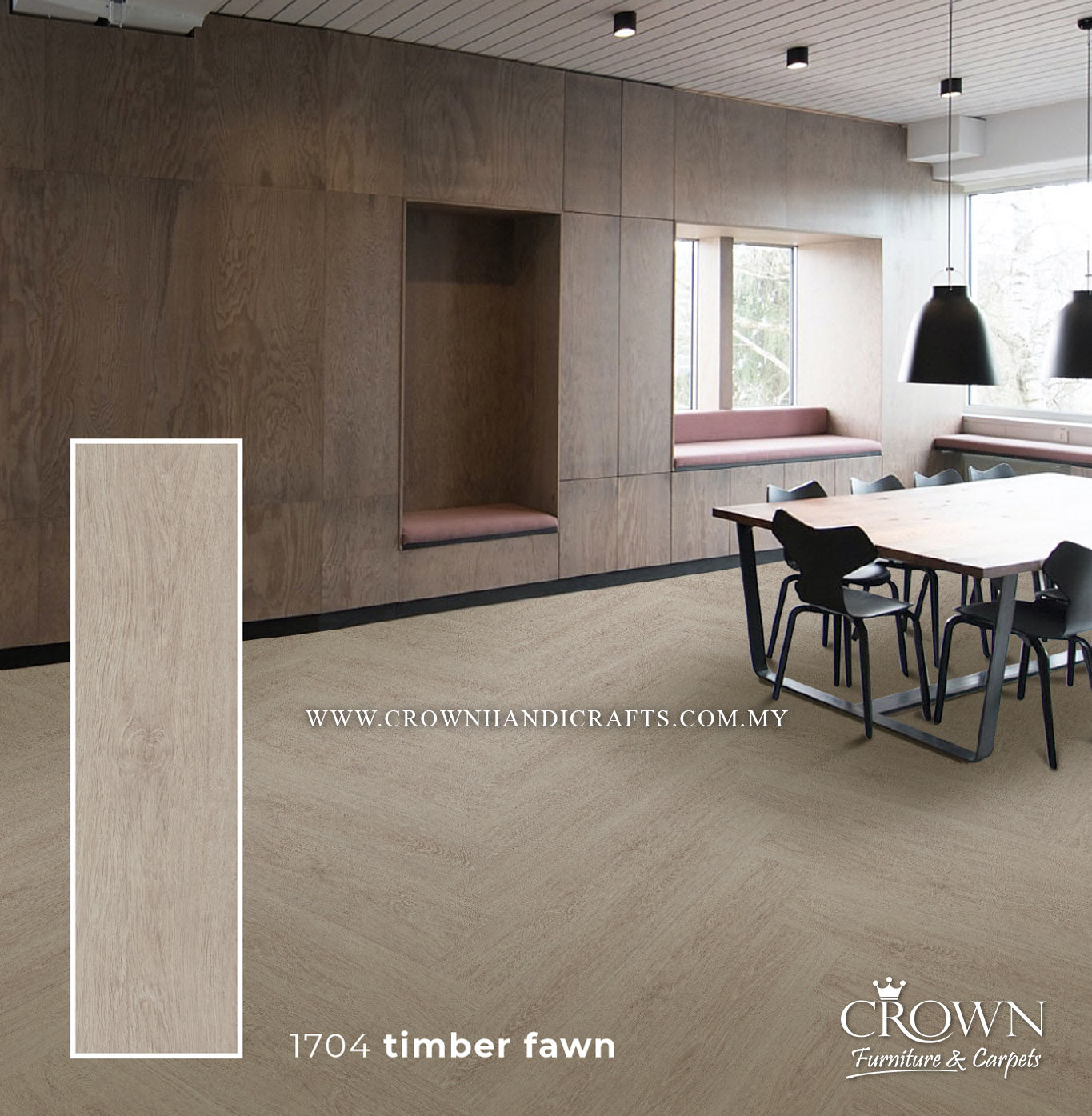 3MM KOREAN VINYL PLANK MIDI 1704-TIMBER FAWN (FP) | 184X950 | LUXURY VINYL TILE (LVT) FLOORING MALAYSIA | BOX 19PCS/35.5SF