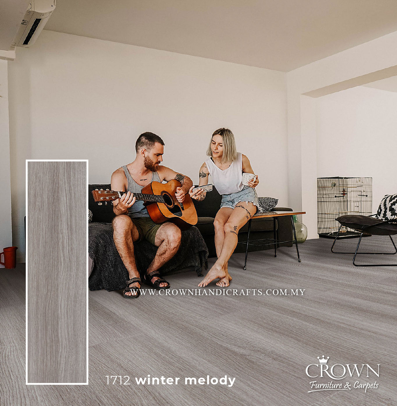 3MM KOREAN VINYL PLANK MIDI 1712-WINTER MELODY (FP) | 184X950 | STYLISH WATERPROOF VINYL FLOORING FOR KITCHENS MALAYSIA | BOX 19PCS/35.5SF