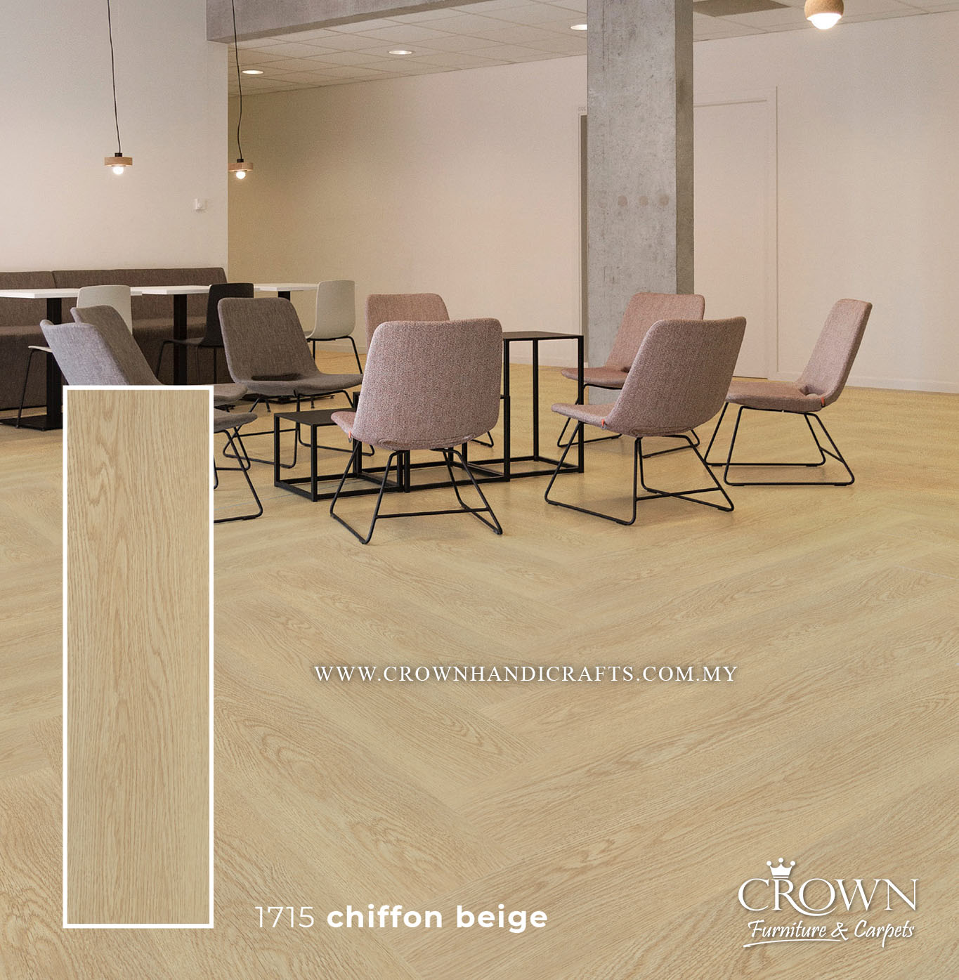 3MM KOREAN VINYL PLANK MIDI 1715-CHIFFON BEIGE (FP) | 184X950 | AFFORDABLE WATERPROOF VINYL FLOORING MALAYSIA | BOX 19PCS/35.5SF
