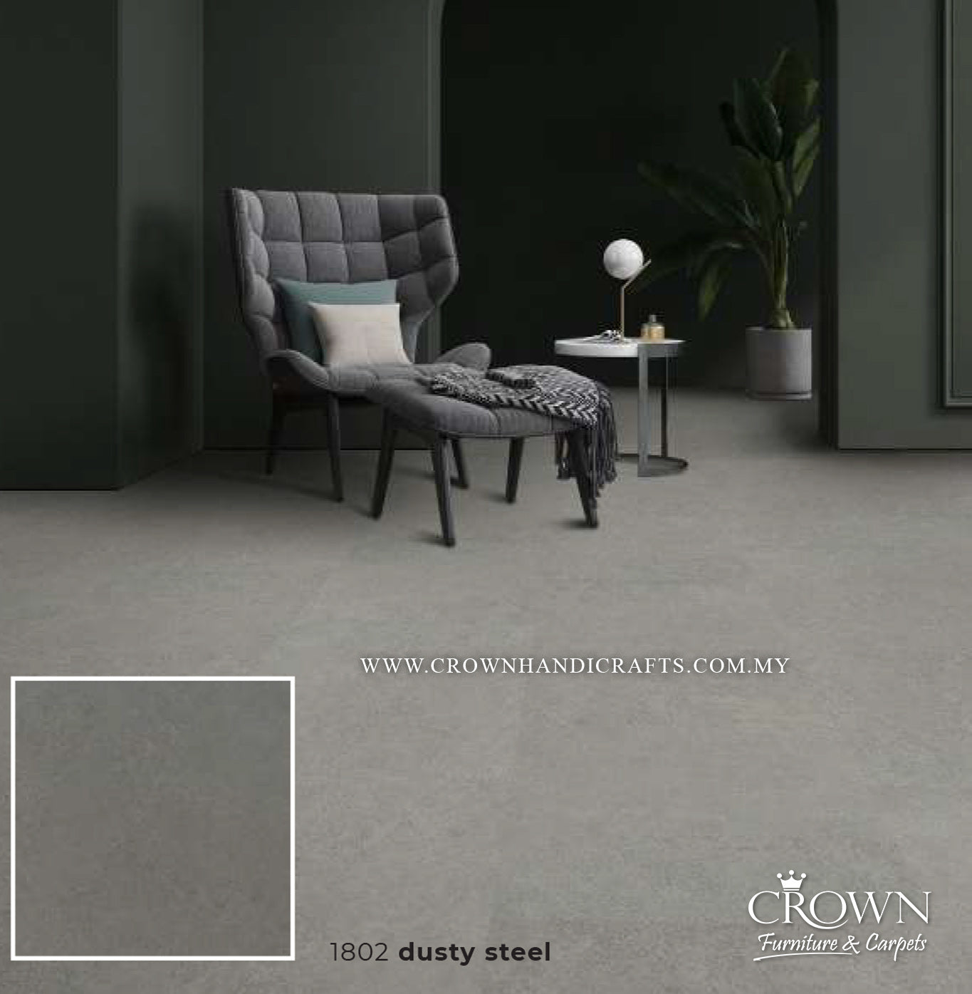 3MM KOREAN VINYL MIDI SQUARE 1802-DUSTY STEEL (FP) | 457X457 | MALAYSIA’S MOST POPULAR LUXURY VINYL TILE FLOORING | BOX 16PCS/35.9SF