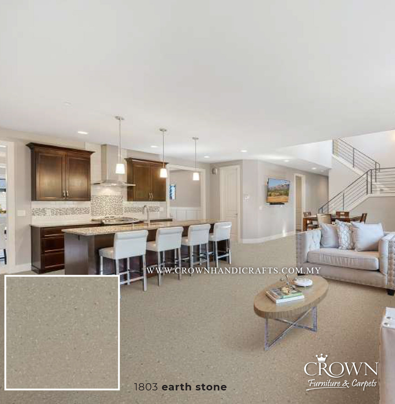 3MM KOREAN VINYL MIDI SQUARE 1803-EARTH STONE (FP) | 457X457 | SCRATCH-RESISTANT VINYL FLOORING | BOX 16PCS/35.9SF